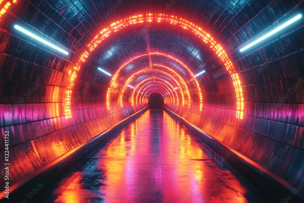 Neon-lit tunnel with vibrant colors and trailing streaks create a mesmerizing visual experience. Neon-lit tunnel with vibrant colors and trailing streaks create a mesmerizing visual experience.