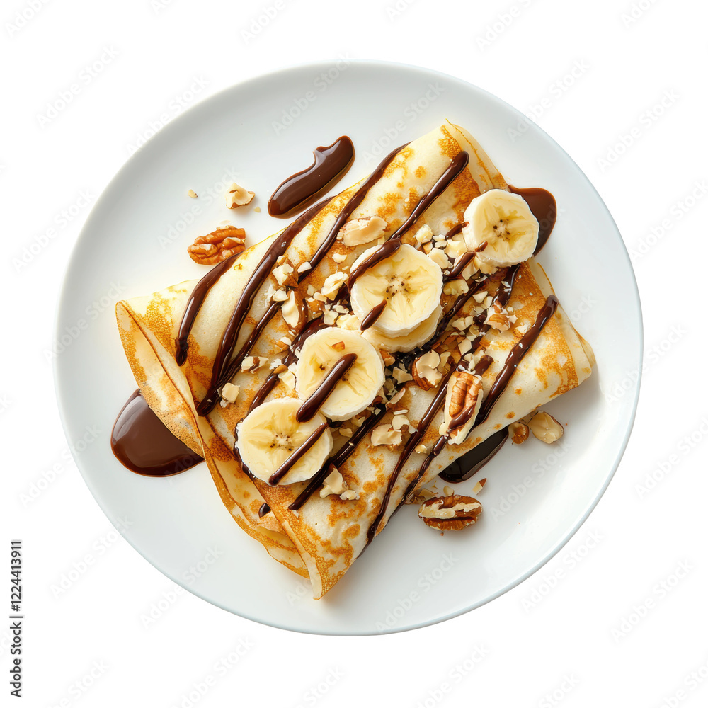Beautifully Styled Crepe Topped with Sliced Bananas and Nuts Beautifully Styled Crepe Topped with Sliced Bananas and Nuts