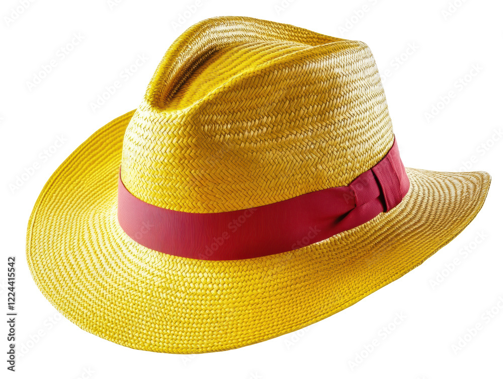 Isolated Yellow Straw Hat with Red Ribbon Isolated Yellow Straw Hat with Red Ribbon