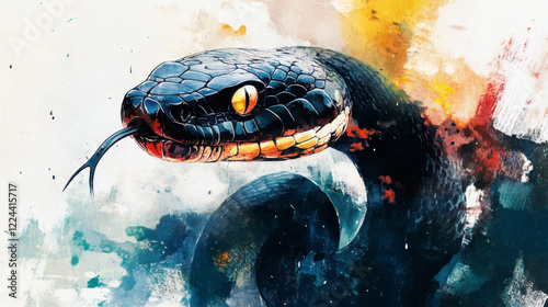 illustration of abstract watercolor painting of a poisonous snake