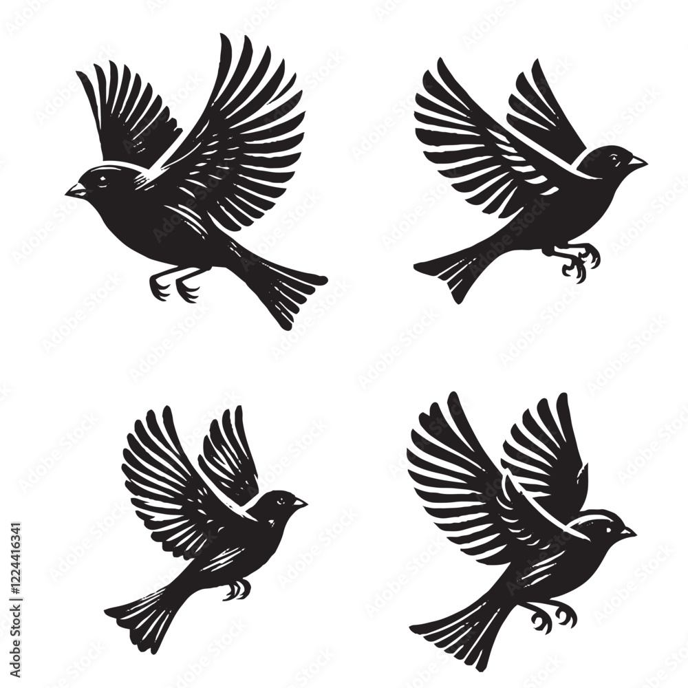 Obraz premium High-Quality Vector Silhouette of a Flying Indigo Bunting on White Background