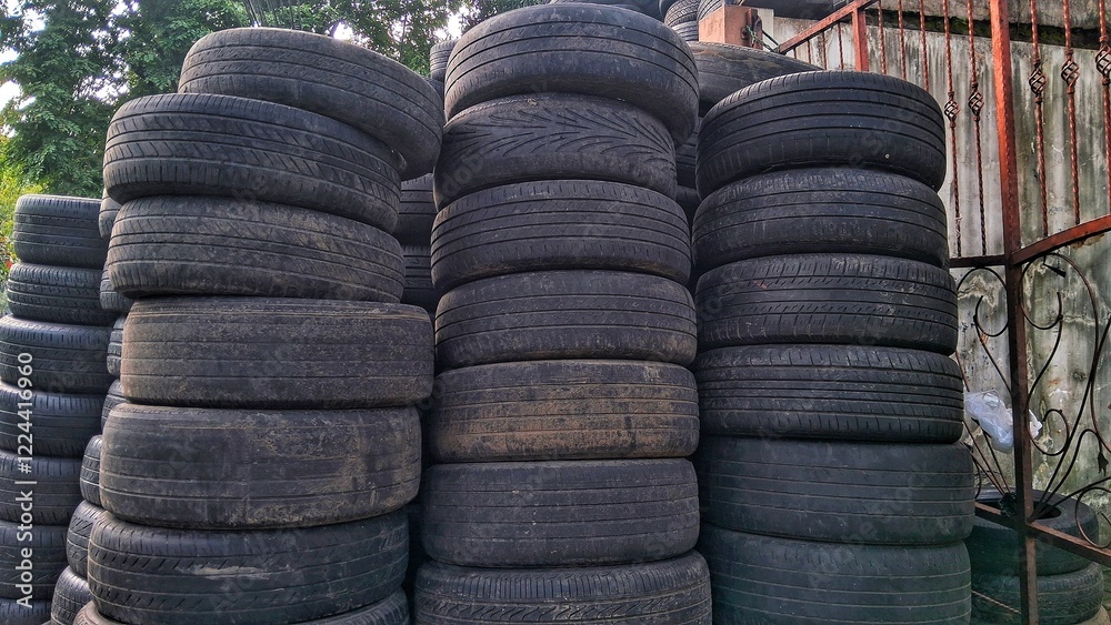 Pile of used car tires,various patterns of car tires. Used car tires texture