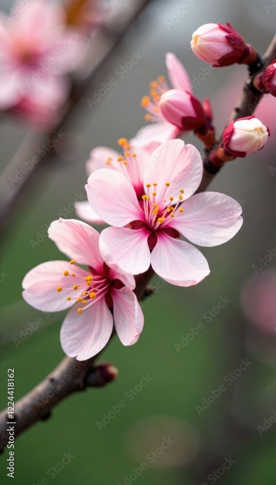 Obraz premium delicate peach blossoms in full bloom on a tree branch, flowers of peach, blossoming, spring blooms