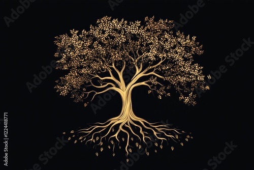 Family Tree Design Featuring Roots and Leaves with Oak, Banyan, and Maple 