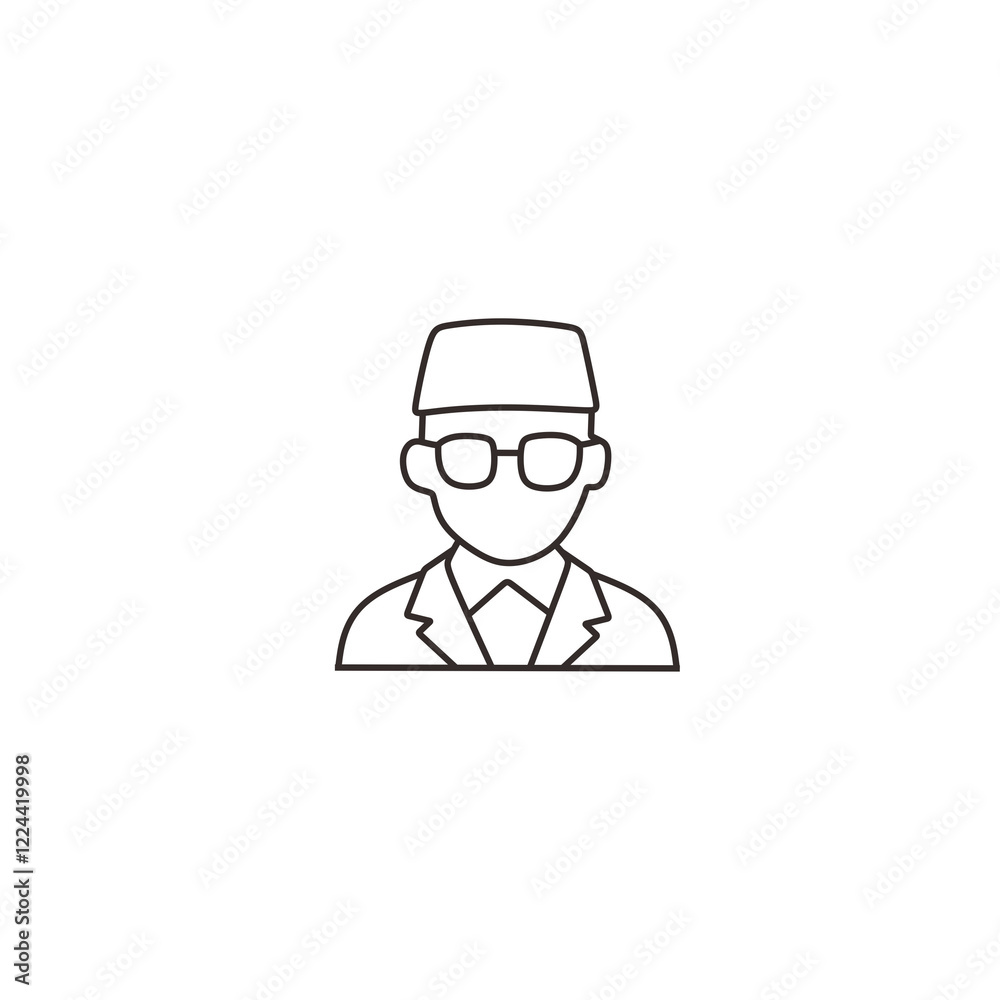 muslim people for ramadan kareem vector icon. icon of a person wearing a peci and glasses. figure of an Indonesian fighter. smart guy with peci and glasses muslim people for ramadan kareem vector icon. icon of a person wearing a peci and glasses. figure of an Indonesian fighter. smart guy with peci and glasses