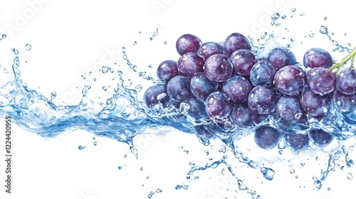 water splash with grapes isolated on white background photo