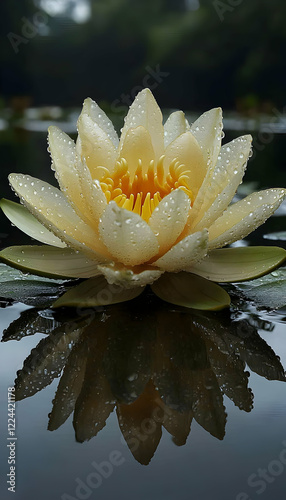 Wallpaper Mural Water lily reflecting in calm pond, lush greenery background; perfect for spa, serenity, nature themes Torontodigital.ca