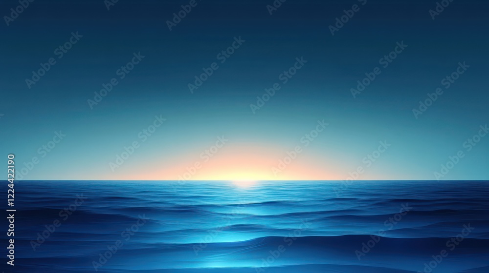Fototapeta premium Abstract Seascape Background with Calm Water and Bright Glow in Blue and Turquoise Minimalist Style