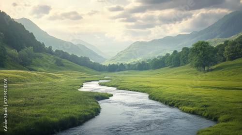 Serene Mountain Valley River Landscape