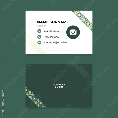 Name Card Design with Green Pastel Islamic Diagonal Ornament