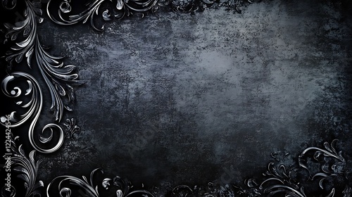 Dark Grey Metal Background With Ornate Silver Filigree