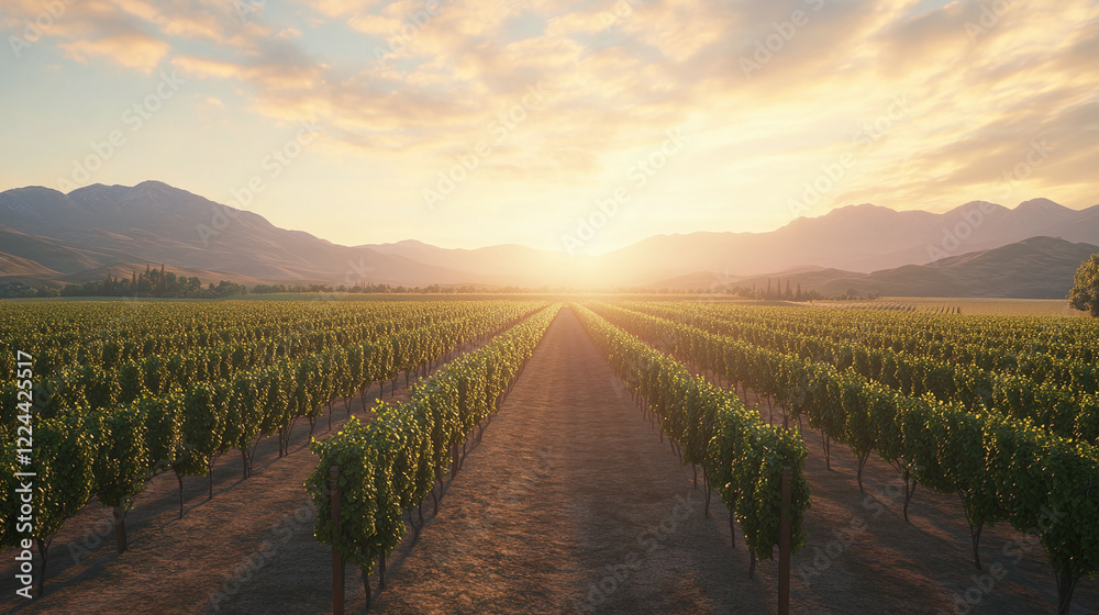 Fototapeta premium Serene Vineyard Sunset Landscape