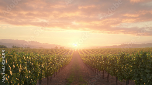 Sunrise over a Vineyard Landscape