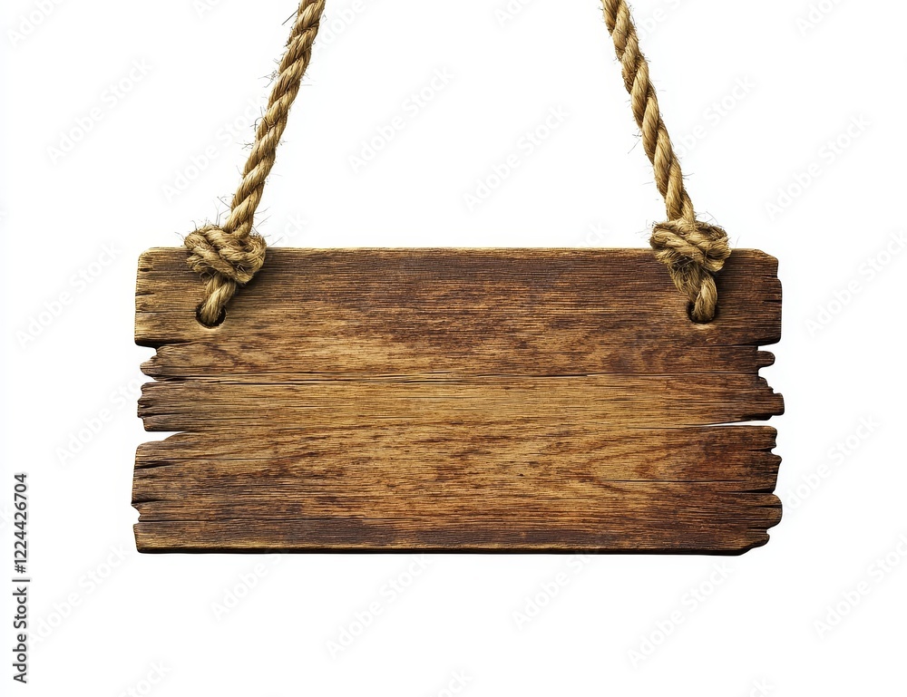 Rustic wooden sign hanging on rope, isolated on white. Rustic wooden sign hanging on rope, isolated on white.