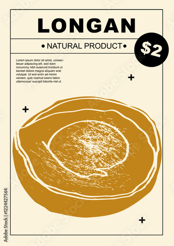 Longan. Set of posters of fruits and citrus in a abstract draw design. Label or poster, price tag. Simple, flat design. Patterns and backgrounds. Perfect for poster, cover, banner.