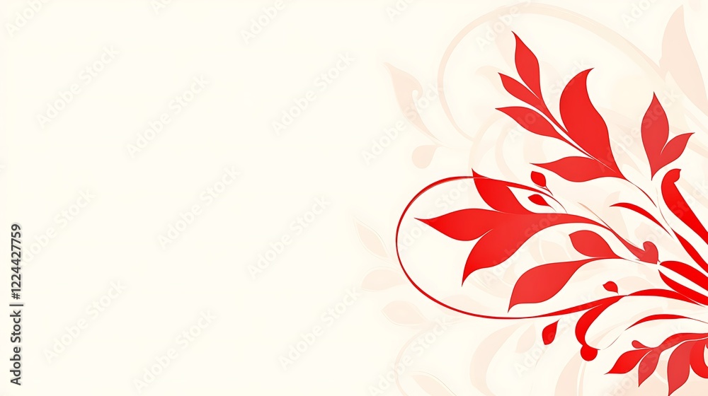 Red Floral Design On A Cream Background Red Floral Design On A Cream Background