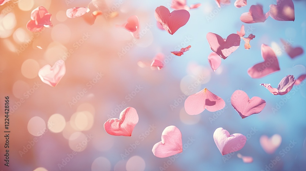 Romantic Floating Pink Hearts in Soft Dreamy Background Landscape Romantic Floating Pink Hearts in Soft Dreamy Background Landscape