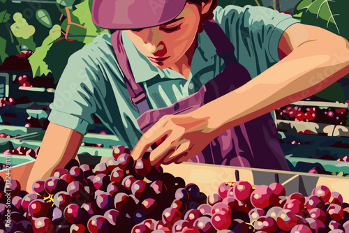 Woman Selecting Fresh Red Grapes at the Supermarket Produce Section