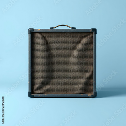 Guitar amp with a worn-out grille and a faded blue background , grunge music, audio photo