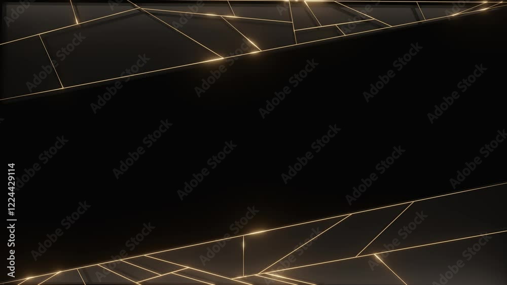 A stylish luxury background featuring glowing gold geometric lines forming a frame on a dark surface, with empty space for text or design elements.