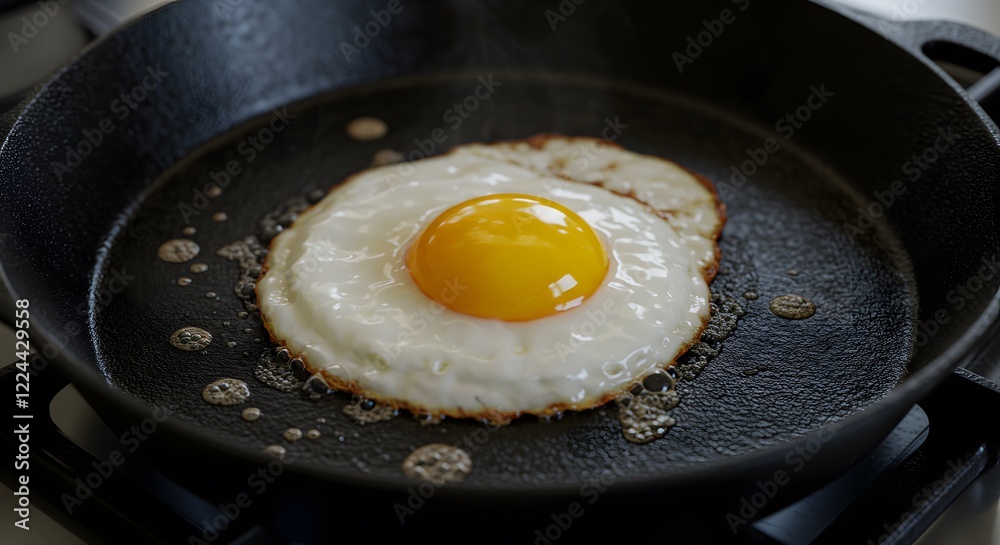 Capture a hyper-realistic 8k image of a fried egg sizzling in a well-seasoned cast-iron skillet. The egg should have a glossy yolk surrounded by a slightly crispy, golden-brown edge. The ski Capture a hyper-realistic 8k image of a fried egg sizzling in a well-seasoned cast-iron skillet. The egg should have a glossy yolk surrounded by a slightly crispy, golden-brown edge. The ski
