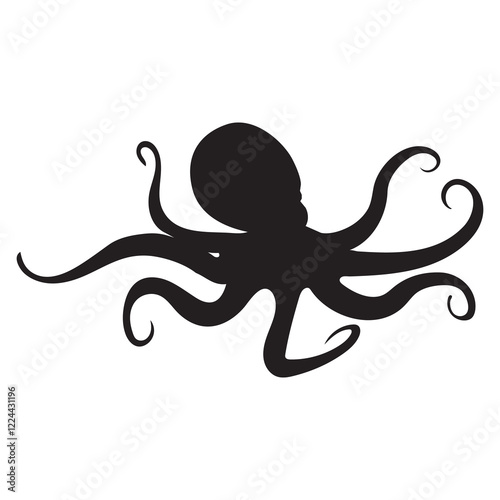 cartoon, octopus, animal, illustration, vector, sea, silhouette