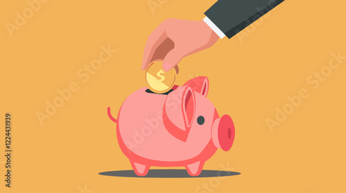 Woman's hand inserting coin into a piggy bank for savings and financial planning