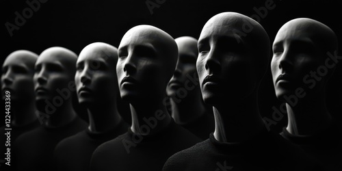 Group of mannequins with their eyes closed