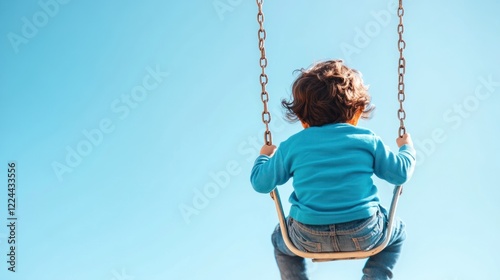 Toddler Joyfully Swinging Under a Clear Blue Sky