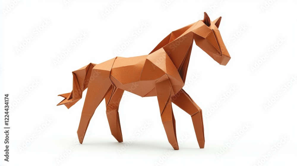 Obraz premium Brown origami horse with a long neck and triangle legs, symbolizing strength