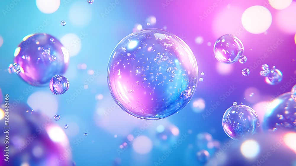 Iridescent Bubbles Float in a Blue Pink Haze Iridescent Bubbles Float in a Blue Pink Haze