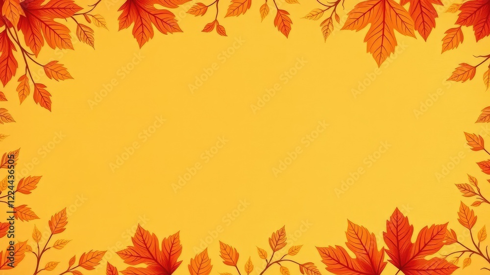 Graded orange paper banner with a floral pattern and autumn leaves, halloween decor, banner Graded orange paper banner with a floral pattern and autumn leaves, halloween decor, banner