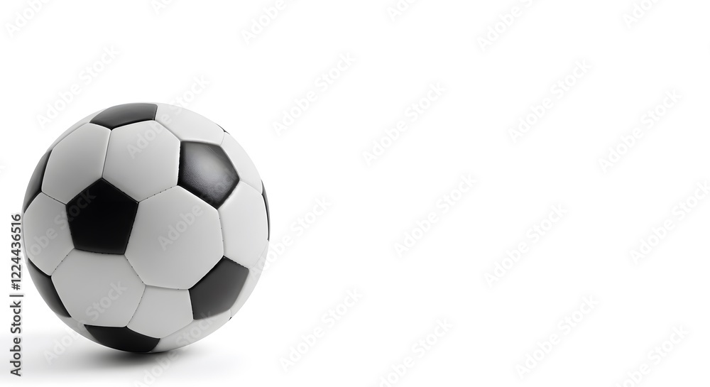 Classic Soccer Ball Placed Neatly in the Corner of a White Background with Ample Room for Text on the Right Classic Soccer Ball Placed Neatly in the Corner of a White Background with Ample Room for Text on the Right