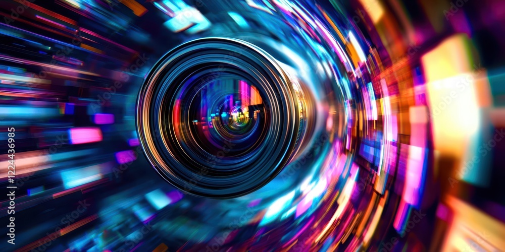 Blurry image of a camera lens with a colorful background Blurry image of a camera lens with a colorful background