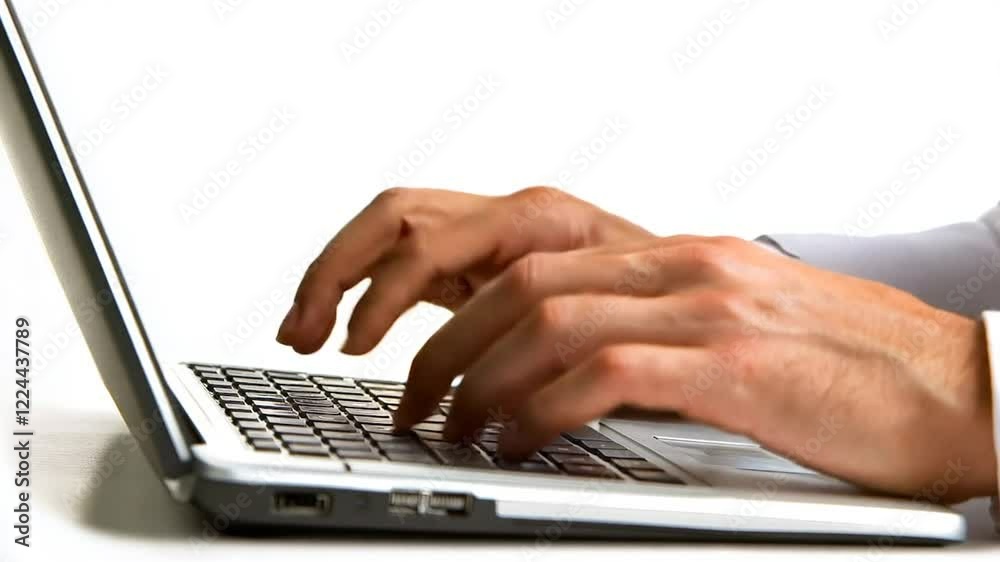 Hands typing laptop keyboard