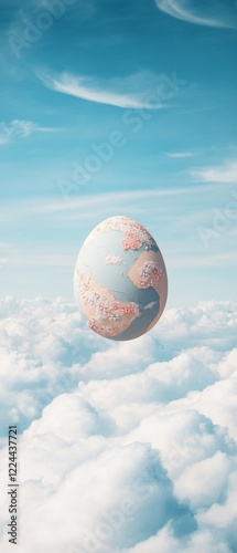 Pastel Planetary Easter Egg-Shaped Earth with Floral Seas and Clouds - Spring Event Decor and Marketing Visuals for Seasonal Retail Campaigns photo