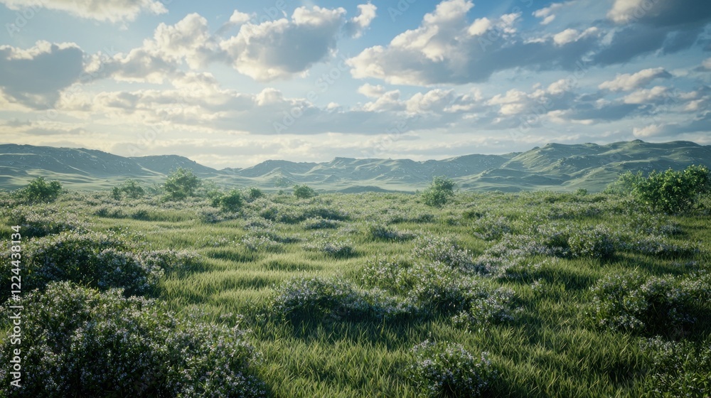 Serene Meadow Landscape Under a Cloudy Sky Serene Meadow Landscape Under a Cloudy Sky
