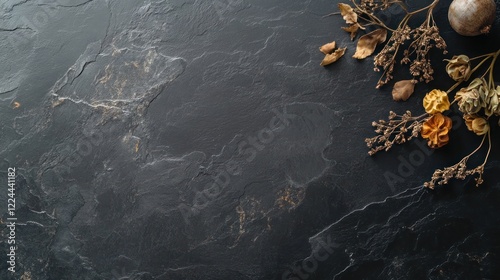 Dried flowers slate background autumnal design mockup