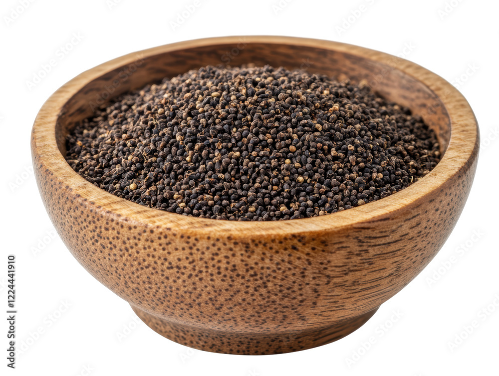 Isolated Wooden Bowl Full of Black Seeds Isolated Wooden Bowl Full of Black Seeds