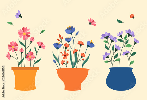 Flat flower in pot collection vector illustration