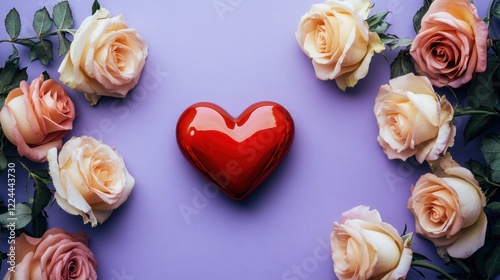 Red heart roses purple background Valentine's Day card