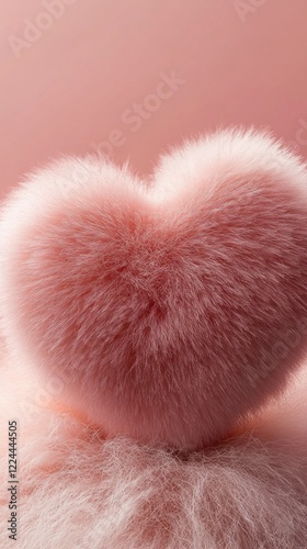 A delightful fluffy pink heart-shaped piece rests against a smooth pink backdrop, radiating warmth and charm that brightens living spaces, perfect for creating a cozy atmosphere