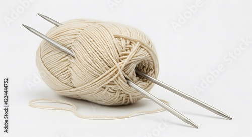 Soft white with Knitting Needles on a Clean White Background Perfect for Cozy Crafting, Knitting Projects, and Creative Hobbies