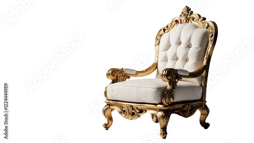 Antique armchair with wood and leather upholstery, vintage design, classic style, isolated on alpha channel