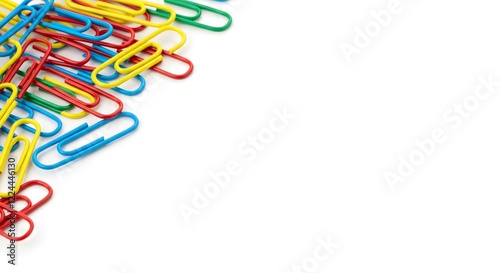 Vibrant Set of Colorful Paperclips on the Left with a Clean White Background for Text