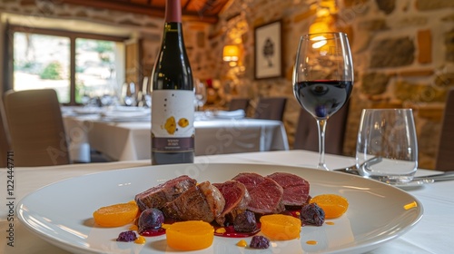 Succulent beef tagliata served in an elegant restaurant, masterfully crafted by the chef photo