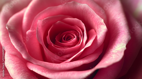 Close-Up of Pink Rose with Valentine's Day Theme. Macro Photography in High Resolution and Detail. Natural Lighting, Professional Color Grading, Soft Shadows.