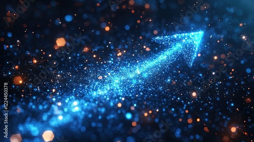 Bold blue arrow shooting upwards with a glowing trail, representing innovation and tech growth