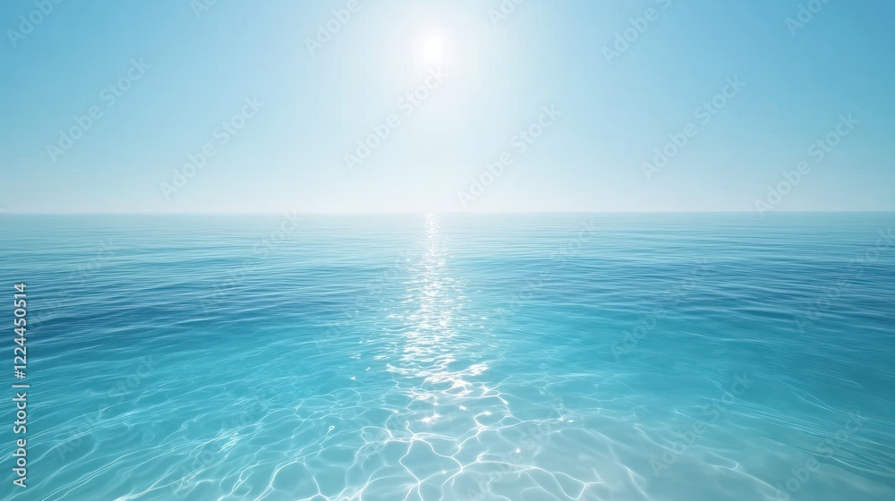 Obraz premium Calm ocean, sunny day, horizon, clear sky, travel background