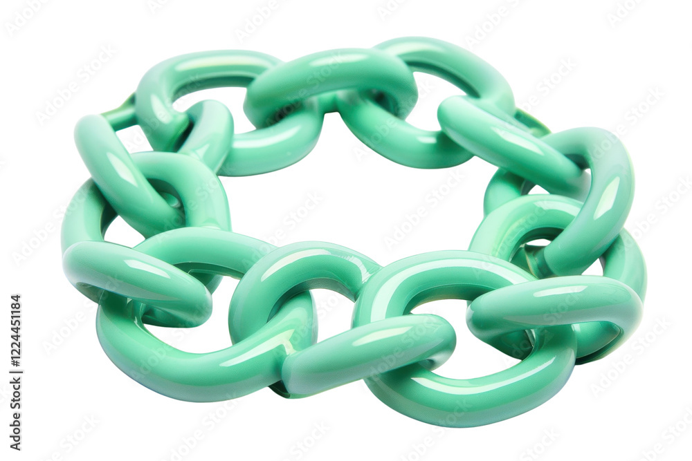 Obraz premium A chunky mint green chain bracelet showcasing unique design and vibrant color against a clean white background, perfect for stylish accessories isolated on transparent background
